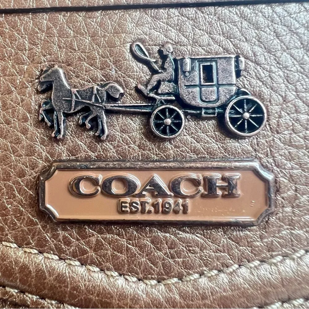 Coach Metallic Pebbled Bronze Pleated Coach Glam Wristlet Clutch Purse #43225
